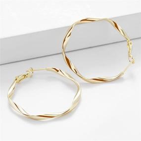 img 1 attached to 💛 TKJ 14k Yellow Gold Plated Hypoallergenic Hoop Earrings for Sensitive Ears - Classic Shiny Polished Twisted Round Chunky Open Hoops for Cartilage, Helix, and Lobes