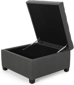 img 2 attached to Dark Gray Tufted Fabric Storage Ottoman from Christopher Knight Home with Dark Brown Accents