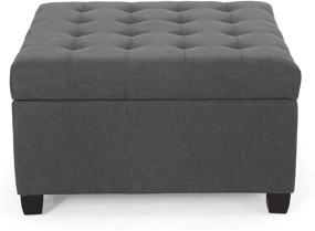 img 1 attached to Dark Gray Tufted Fabric Storage Ottoman from Christopher Knight Home with Dark Brown Accents