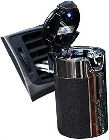 img 4 attached to Alotm Бездымная портативная пепельница для сигарет с светодиодным светом и держателем для чашек - Автомобильный поднос для табака для путешествий на автомобиле (черный)