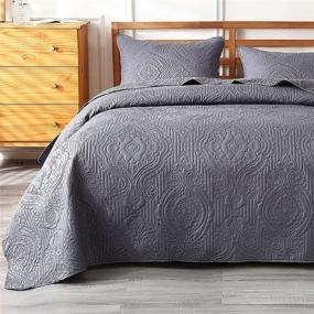 img 4 attached to 🛌 ENJOHOS 3PCs Oversize Bedspread King: Reversible & Luxurious Quilt Coverlet for King/Cal King Bed - Grey