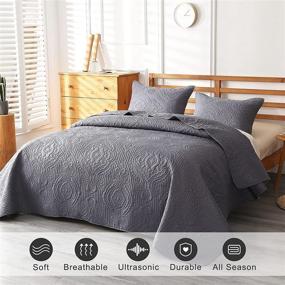 img 3 attached to 🛌 ENJOHOS 3PCs Oversize Bedspread King: Reversible & Luxurious Quilt Coverlet for King/Cal King Bed - Grey