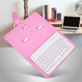 img 2 attached to 📱 Universal PU Leather Case with Holder Stand for iOS/Android Phones - Wireless Bluetooth Keyboard with Rechargeable USB Cable (Pink)