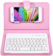 📱 universal pu leather case with holder stand for ios/android phones - wireless bluetooth keyboard with rechargeable usb cable (pink) logo