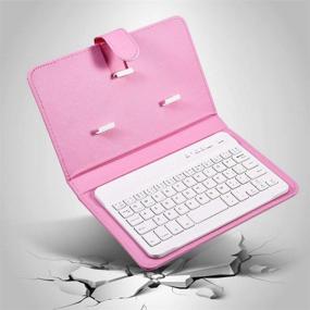 img 3 attached to 📱 Universal PU Leather Case with Holder Stand for iOS/Android Phones - Wireless Bluetooth Keyboard with Rechargeable USB Cable (Pink)