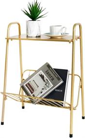 img 4 attached to 🌟 Gold Metal 2-Tier Side Table with Magazine Storage - Stylish Accent Table for Sofa, Bedroom, Living Room