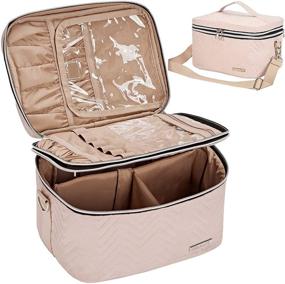 img 4 attached to 🎀 Pink BELALIFE Double Layer Makeup Bag for Travel - Portable Cosmetic Organizer with Straps, Ideal Toiletry Holder for Brushes Sets