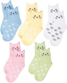 img 4 attached to 5 Pack of Maiwa 🧦 Cotton Novelty Cats Seamless Girls Kids Socks