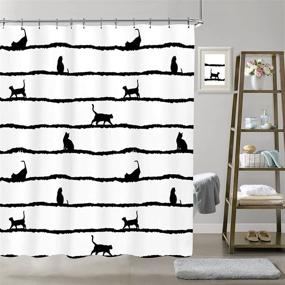 img 4 attached to 🐱 LIGHTINHOME Abstract Cat Shower Curtain: 60Wx72H Black Cute Kitten Silhouette Stripes - Funny, Elegant, and Waterproof Bathroom Decor with 12 Pack Plastic Hooks
