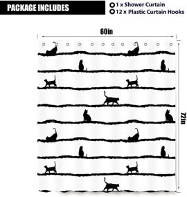 img 1 attached to 🐱 LIGHTINHOME Abstract Cat Shower Curtain: 60Wx72H Black Cute Kitten Silhouette Stripes - Funny, Elegant, and Waterproof Bathroom Decor with 12 Pack Plastic Hooks