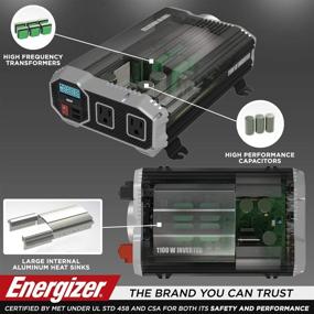 img 1 attached to 🔋 Energizer 1100W Power Inverter, Modified Sine Wave Car Inverter, 12V to 110V, 2 AC Outlets, 2 USB Ports 2.4A Each, DC to AC Converter, Battery Cables Included – UL Certified/Certification by METLab