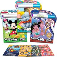 🎨 disney coloring book imagine ink set - 3 no mess magic ink activity books: aladdin, mickey mouse, dumbo - includes disney mickey mouse stickers logo