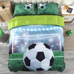 img 4 attached to 🔋 ENJOHOS Green 3D Soccer Bedding Twin Set - Microfiber Foot Ball Print Duvet Cover with 1 Comforter Cover and 2 Pillow Covers (No Comforter or Fitted Sheet)