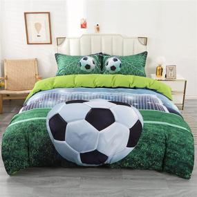 img 2 attached to 🔋 ENJOHOS Green 3D Soccer Bedding Twin Set - Microfiber Foot Ball Print Duvet Cover with 1 Comforter Cover and 2 Pillow Covers (No Comforter or Fitted Sheet)