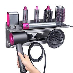 img 1 attached to 🧼 Подставка Dyson Supersonic Hair Dryer and Airwrap Styler - настенный держатель для ванной комнаты, спальни, парикмахерской и барбершопа - организатор для кудряшек, диффузора и сопел.