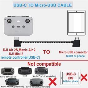 img 3 attached to Шнур управления Hanatora USB C на разъем Micro USB длиной 11,8 дюйма для дронов DJI Mini 2/Air 2S/Mavic Air 2: надежное продление данных на планшеты и телефоны через USB OTG.