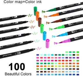 img 2 attached to 🖌️ 100 Dual Brush Art Markers Set by Skrfez - Fine & Brush Tip Watercolor Pens for Kids and Adults - Ideal for Bullet Journaling, Lettering, Calligraphy, Sketching, Manga Drawing and Coloring