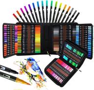 🖌️ 100 dual brush art markers set by skrfez - fine & brush tip watercolor pens for kids and adults - ideal for bullet journaling, lettering, calligraphy, sketching, manga drawing and coloring logo