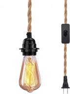 🔌 elibbren vintage plug in pendant light cord kit with switch - 13.12ft twisted hemp rope, industrial style lighting with e26 lamp socket - 1 pack логотип