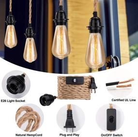 img 2 attached to 🔌 Elibbren Vintage Plug in Pendant Light Cord Kit with Switch - 13.12FT Twisted Hemp Rope, Industrial Style Lighting with E26 Lamp Socket - 1 Pack