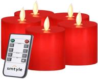 🕯️ smtyle red flickering candles with remote control - realistic, flameless & bright room decor - set of 5, 3x3 inches - timer & battery operated logo