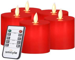 img 4 attached to 🕯️ Smtyle Red Flickering Candles with Remote Control - Realistic, Flameless & Bright Room Decor - Set of 5, 3x3 inches - Timer & Battery Operated