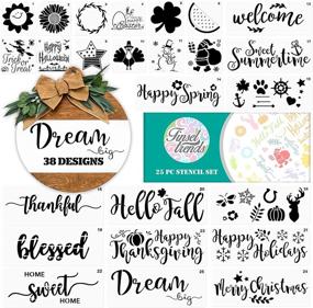 img 4 attached to 🎨 25pcs Reusable Stencils: Wood Canvas Painting, Welcome Sign, Halloween Christmas Templates, Calligraphy & Large Letters – Farmhouse Alphabet