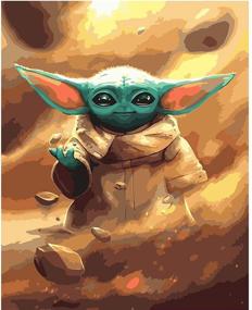 img 4 attached to 🎨 LSPBN Baby Yoda Star Wars Paint by Numbers Kit - DIY Adult & Beginner Kids Canvas Painting with Acrylic, 3 Brushes for Easy Crafts & Hobby - No Framed - Oil Painting Kit for Women