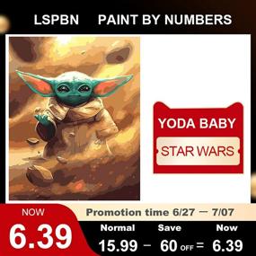 img 3 attached to 🎨 LSPBN Baby Yoda Star Wars Paint by Numbers Kit - DIY Adult & Beginner Kids Canvas Painting with Acrylic, 3 Brushes for Easy Crafts & Hobby - No Framed - Oil Painting Kit for Women