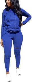 img 3 attached to KUBAO Women 2 Pieces Outfit: Stylish Solid Color Sweatsuit with Short Sleeve Long Hoodie and Long Pants Tracksuit