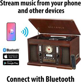 img 3 attached to 🎶 Victrola Aviator 8-в-1 пластинка Bluetooth и мультимедийный центр - встроенные стереодинамики, виниловый проигрыватель 3-х скоростей, запись в MP3, беспроводная передача музыки, отделка эспрессо