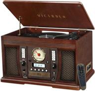 🎶 victrola aviator 8-in-1 bluetooth record player & multimedia center - built-in stereo speakers, 3-speed turntable, vinyl to mp3 recording, wireless music streaming, espresso finish logo