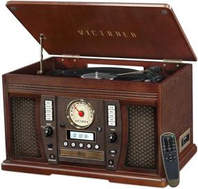 img 4 attached to 🎶 Victrola Aviator 8-в-1 пластинка Bluetooth и мультимедийный центр - встроенные стереодинамики, виниловый проигрыватель 3-х скоростей, запись в MP3, беспроводная передача музыки, отделка эспрессо