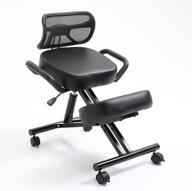 🪑 stylish ergonomic kneeling chair featuring plush leather cushions, adjustable height, lumbar support, convenient handles, optimal comfort for back pain relief, ideal for remote work & office use, sleek black design stork [updated august 2021] logo