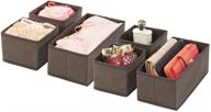 🗄️ mdesign soft fabric dresser drawer and closet storage organizer - set of 6 in 2 sizes - espresso brown logo