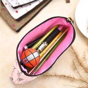 img 1 attached to 🌸 6-Pack Canvas Floral Patterns Pencil Case Set - Multifunctional Cosmetic Makeup Bag & Coin Purse