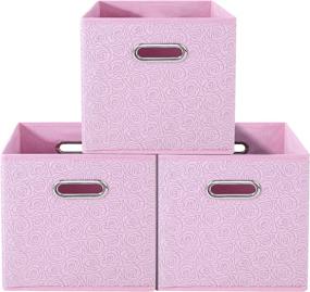 img 4 attached to 🌹 Romantic Rose Print Storage Cubes Set - ANMINY 3PCS Large Bins Boxes Baskets, Non-Woven Fabric with Handles, Desktop Closet Shelf Foldable Organizer Container for Home Office, 11"x 11"x 11", Pink