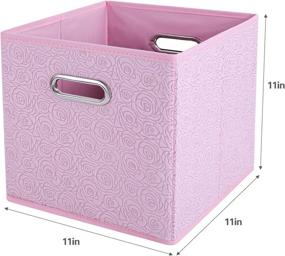 img 3 attached to 🌹 Romantic Rose Print Storage Cubes Set - ANMINY 3PCS Large Bins Boxes Baskets, Non-Woven Fabric with Handles, Desktop Closet Shelf Foldable Organizer Container for Home Office, 11"x 11"x 11", Pink