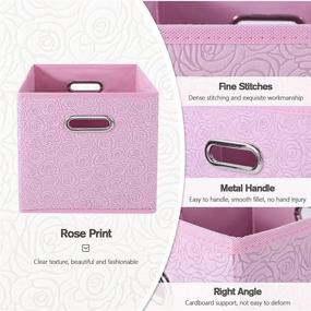 img 2 attached to 🌹 Romantic Rose Print Storage Cubes Set - ANMINY 3PCS Large Bins Boxes Baskets, Non-Woven Fabric with Handles, Desktop Closet Shelf Foldable Organizer Container for Home Office, 11"x 11"x 11", Pink