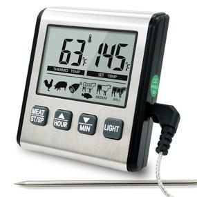 img 4 attached to LCD Digital Cooking Thermometer - Instant Read Food Thermometer with 🌡️ Stainless Steel Probe & Timer for Meat, Kitchen, Oven, BBQ, Grill, Smoker