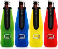 aymaloy 4-pack of beer bottle coolers - insulated neoprene holders with zipper to keep beer bottles cold - cactus design logo