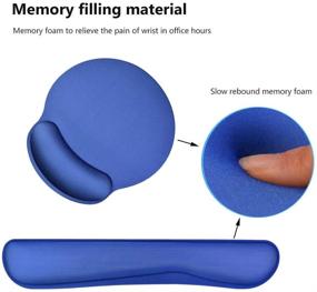img 1 attached to 🖥️ Удобный набор для запястья на клавиатуру и коврик для мыши - пена памяти для облегчения печати, противоскользящая основа (синий)
