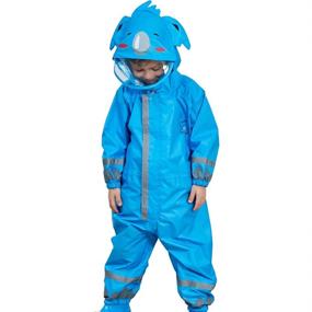 img 4 attached to 👶 Toddler Waterproof Coverall Kids Raincoat One Piece Rain Suit Reflective Hooded Rain Gear Blue L - Rainproof Rainsuit