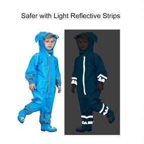 img 2 attached to 👶 Toddler Waterproof Coverall Kids Raincoat One Piece Rain Suit Reflective Hooded Rain Gear Blue L - Rainproof Rainsuit