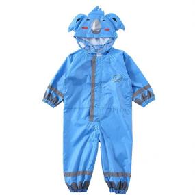 img 3 attached to 👶 Toddler Waterproof Coverall Kids Raincoat One Piece Rain Suit Reflective Hooded Rain Gear Blue L - Rainproof Rainsuit