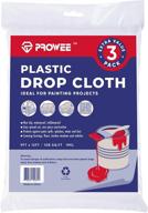 prowee 3-pack 9ft x 12ft painter's plastic drop cloths - waterproof paint floor cover sheeting tarp - clear plastic cover for extra protection logo