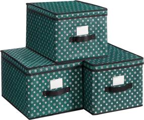 img 4 attached to 🎁 SONGMICS Set of 3 Foldable Christmas Storage Boxes with Lid and Labels, Holiday Storage Bins with Snowflakes Pattern, Non-Woven Fabric, 11.8 x 15.7 x 9.8 Inches, Green URFB003G02