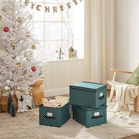 img 2 attached to 🎁 SONGMICS Set of 3 Foldable Christmas Storage Boxes with Lid and Labels, Holiday Storage Bins with Snowflakes Pattern, Non-Woven Fabric, 11.8 x 15.7 x 9.8 Inches, Green URFB003G02