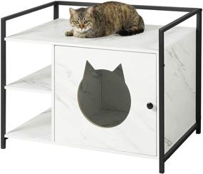 img 4 attached to MSmask Large Cat Litter Box Enclosure | Hidden Litter Furniture Cabinet | Privacy Cat Washroom Bench | Cat House Table Nightstand | Sturdy Iron and Wood Structure