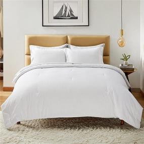 img 4 attached to Высококачественный набор постельного белья Bedsure в полоску, белого цвета, для кровати размера Queen - 🛏️ В наборе 3 предмета для кровати размера Queen, включая 1 одеяло и 2 наволочки